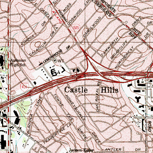 Topographic Map of Interchange 19A, TX