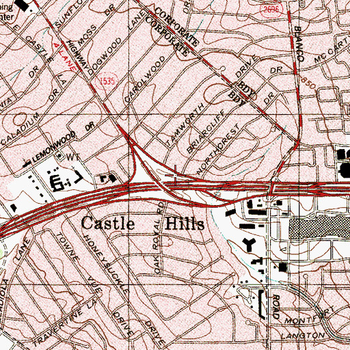 Topographic Map of Interchange 19B, TX