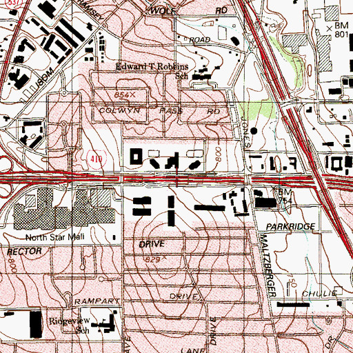 Topographic Map of Interchange 21A, TX
