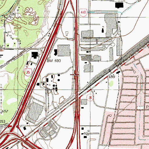 Topographic Map of Interchange 31A, TX