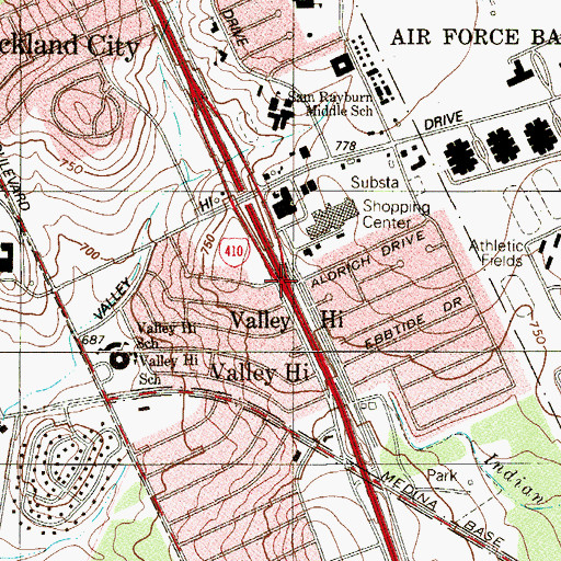 Topographic Map of Interchange 3B, TX