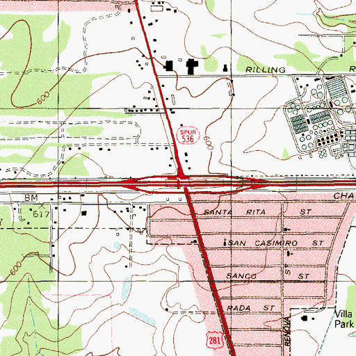 Topographic Map of Interchange 44, TX