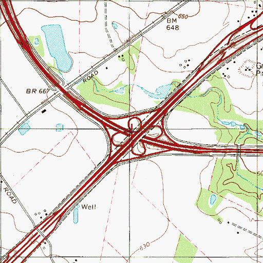 Topographic Map of Interchange 53, TX
