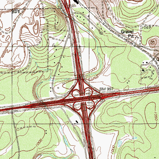 Topographic Map of Interchange 556A, TX