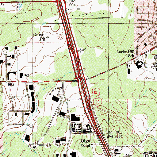 Topographic Map of Interchange 558, TX