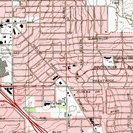 Topographic Map of Highland Hills San Antonio Post Office, TX
