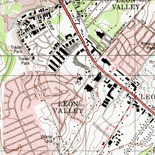 Topographic Map of Leon Valley Post Office, TX