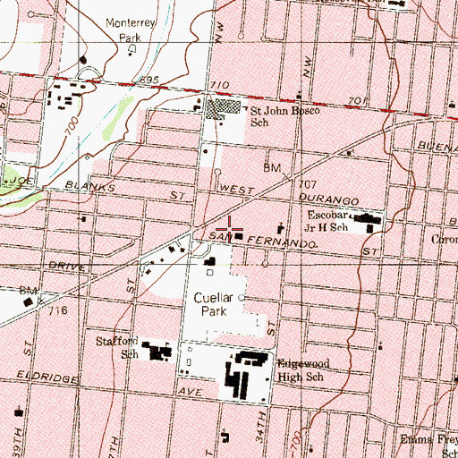 Topographic Map of Los Jardines Post Office, TX