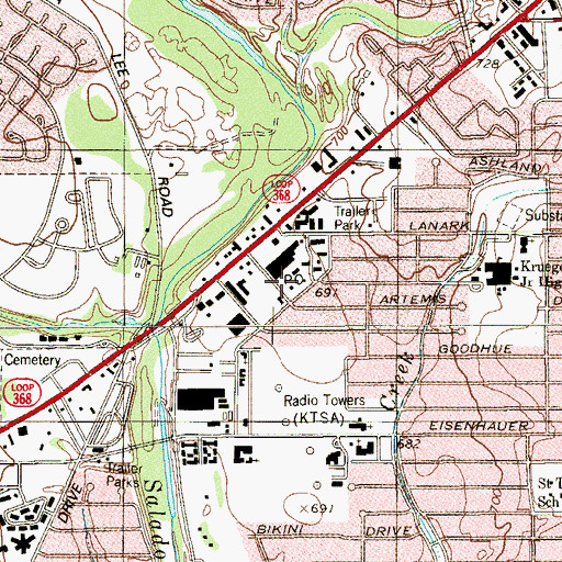 Topographic Map of Serna Post Office, TX