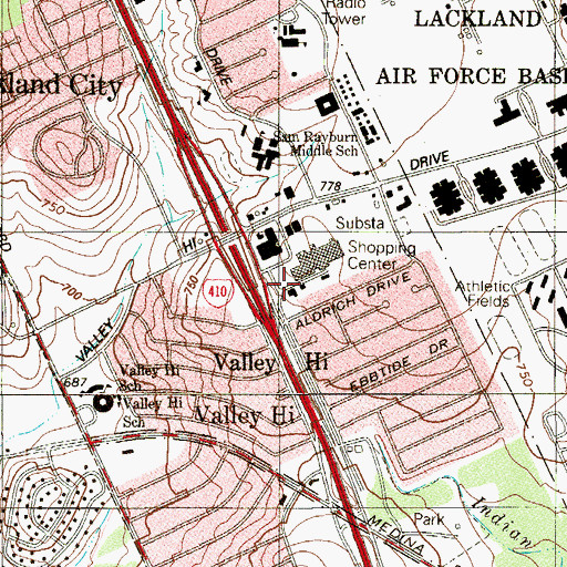 Topographic Map of Valley Hi Post Office, TX