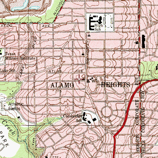 Topographic Map of Alamo Heights Presbyterian Day School, TX