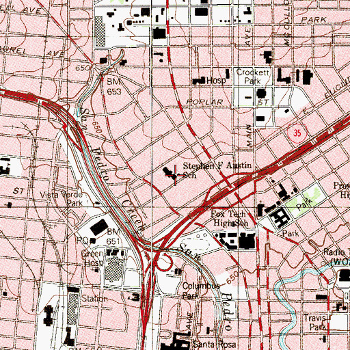 Topographic Map of Austin Academy, TX