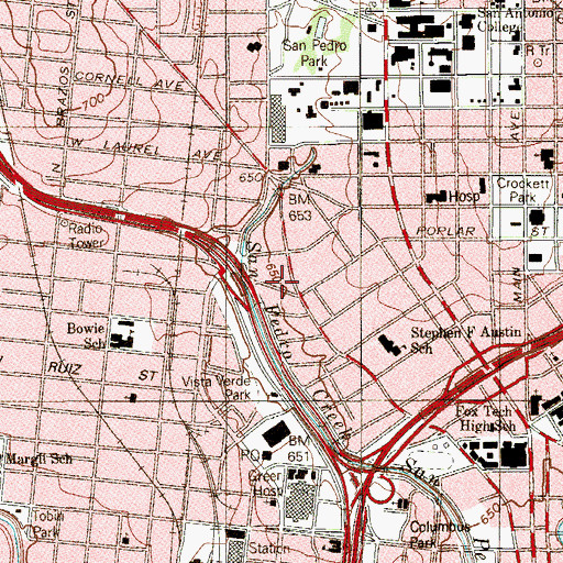 Topographic Map of Bryan Texas School, TX