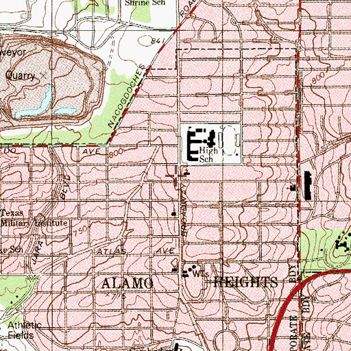Topographic Map of Christ Lutheran Church of Alamo Heights School, TX