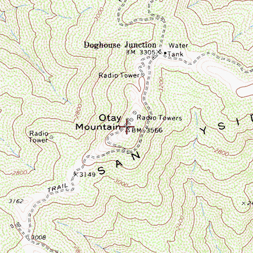 Topographic Map of Otay Mountain, CA