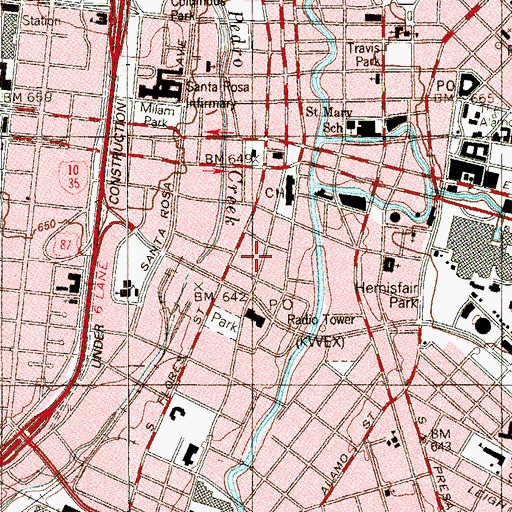 Topographic Map of George I Sanchez Charter High School San Antonio Branch, TX
