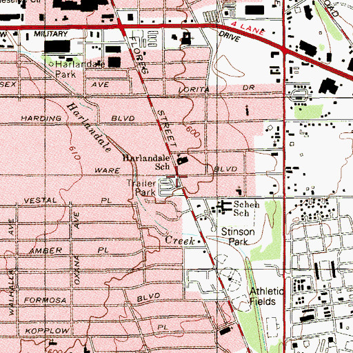 Topographic Map of Harlandale Multi-Handicapped Center, TX