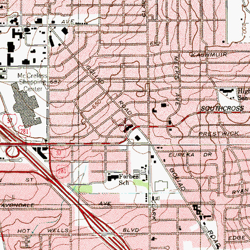 Topographic Map of Highland Hills Baptist School, TX