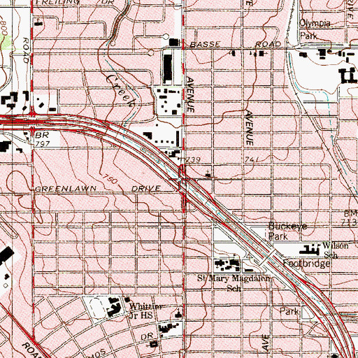 Topographic Map of Interchange 566A, TX