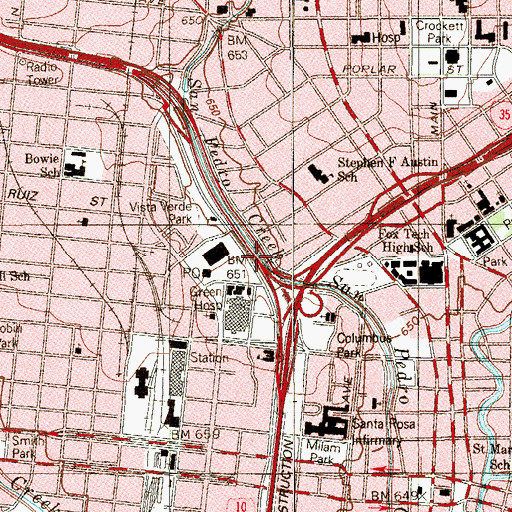 Topographic Map of Interchange 570, TX