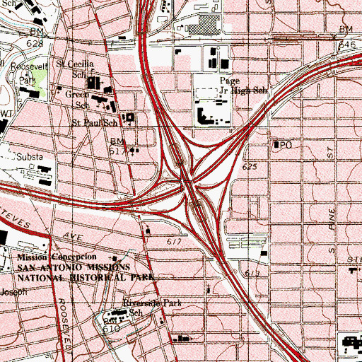 Topographic Map of Interchange 574, TX
