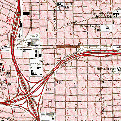 Topographic Map of Interchange 575, TX