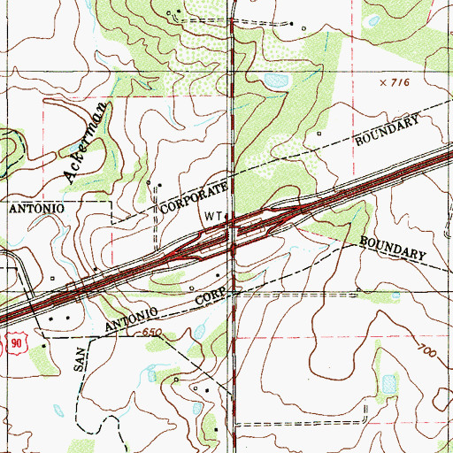 Topographic Map of Interchange 583, TX