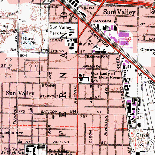 Topographic Map of Our Lady of the Holy Rosary School, CA