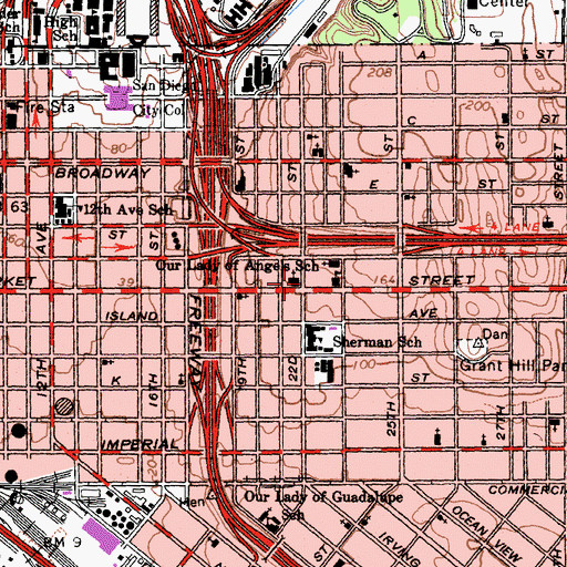 Topographic Map of Our Lady of Angels School, CA