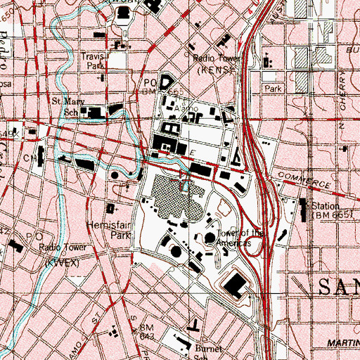 Topographic Map of Rivercenter Mall Shopping Center, TX