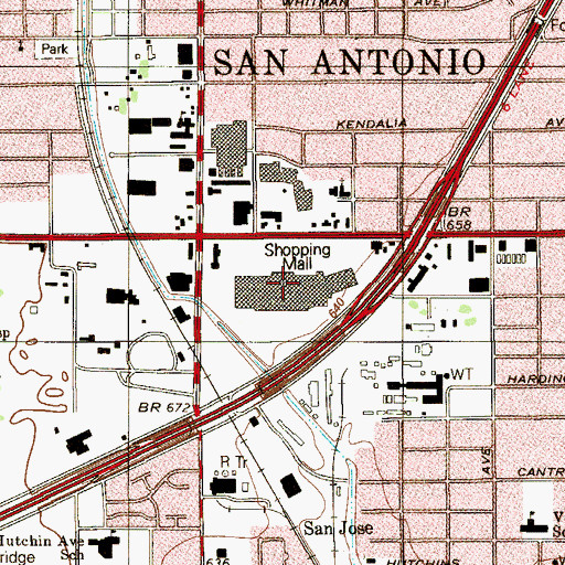 Topographic Map of South Park Mall Shopping Center, TX
