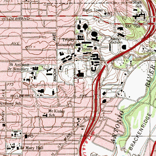 Topographic Map of Delavan Tennis Stadium, TX