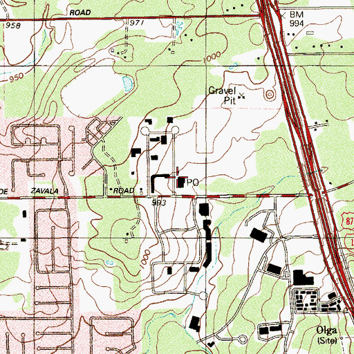 Topographic Map of San Antonio Post Office Cedar Elm Station, TX