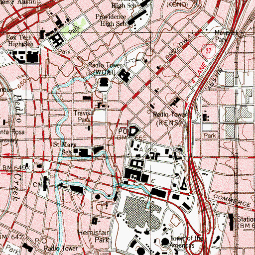 Topographic Map of Downtown San Antonio Post Office, TX