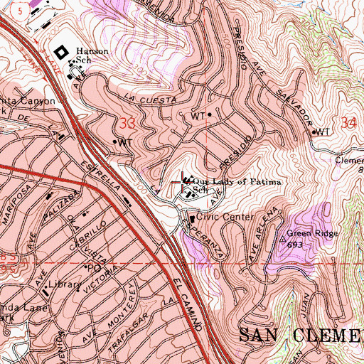 Topographic Map of Our Lady of Fatima School, CA