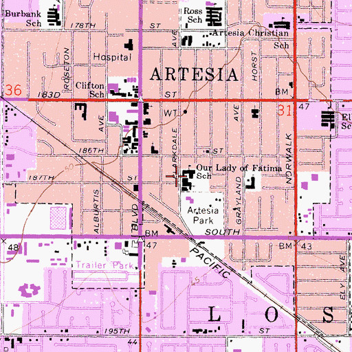 Topographic Map of Our Lady of Fatima School, CA