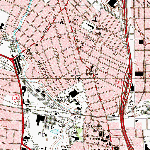 Topographic Map of Iglesia Menonita de San Antonio, TX