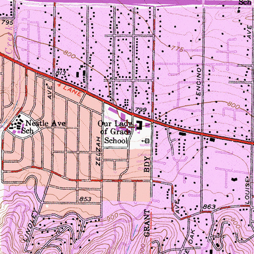 Topographic Map of Our Lady of Grace School, CA