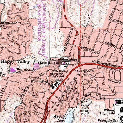 Topographic Map of Our Lady of Guadalupe School, CA