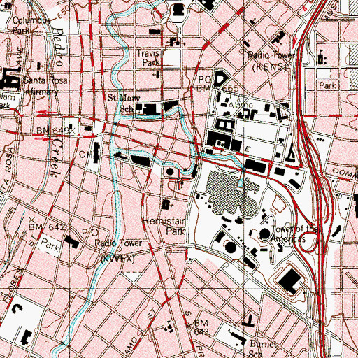 Topographic Map of Little Church of La Villita Historic District, TX