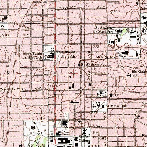 Topographic Map of Missionaries of Sacred Heart, TX