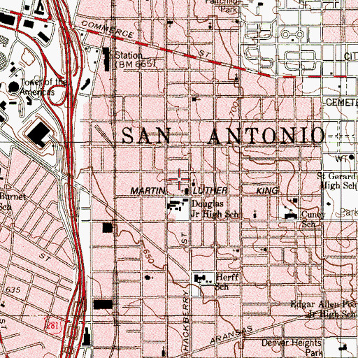 Topographic Map of Mount Zion First Baptist Church Youth Center, TX