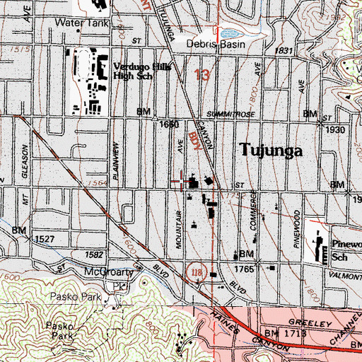 Topographic Map of Our Lady of Lourdes School, CA