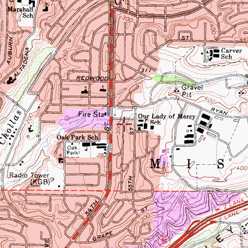 Topographic Map of Our Lady of Mercy School, CA