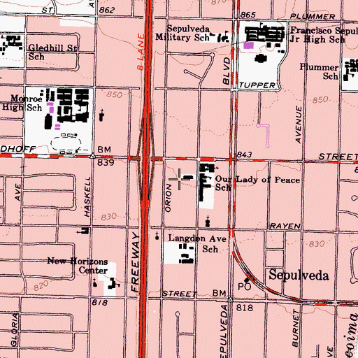 Topographic Map of Our Lady of Peace School, CA