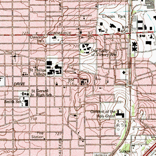 Topographic Map of Our Lady of Perpetual Help Church of San Antonio, TX
