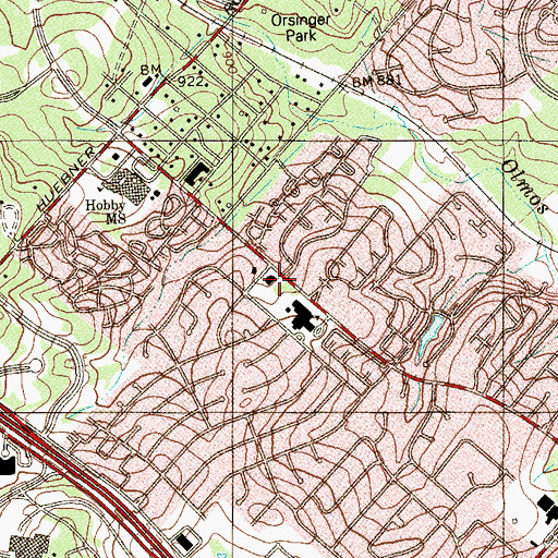 Topographic Map of Our Savior Evangelical Lutheran Church, TX