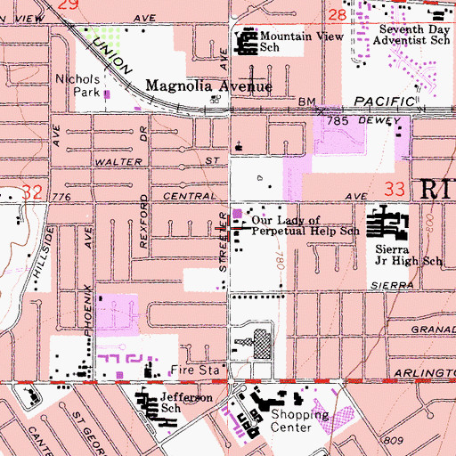 Topographic Map of Our Lady of Perpetual Help School, CA