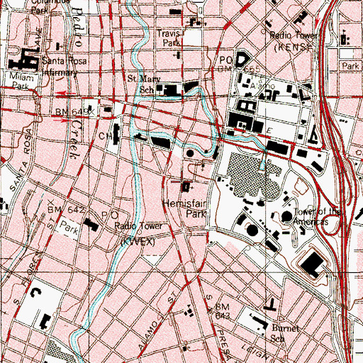 Topographic Map of Saint Johns Lutheran Church, TX