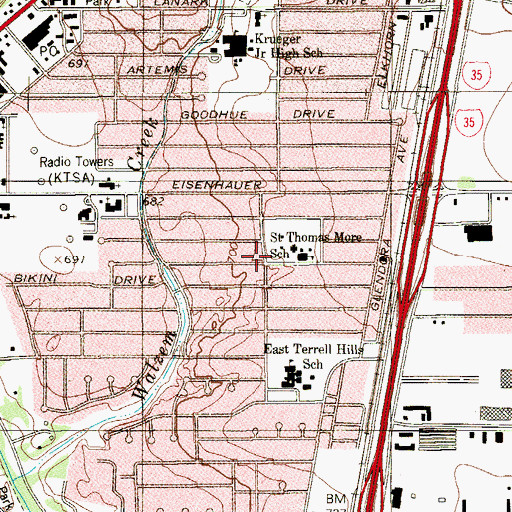 Topographic Map of Saint Thomas More Carolan Hall, TX